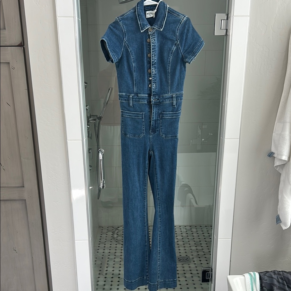 Show Me Your MuMu Blue Denim One Piece with Flared Legs